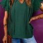 Green Bay Eyelet Embroidered Sleeve Tie V Neck Blouse
