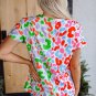 Green Contrast Leopard Print V Neck Short Sleeve Blouse