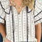 White Floral Ruffled Collar Short Puff Sleeve Printed Blouse
