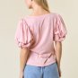 Light Pink Scoop Neck Bubble Sleeve Tee