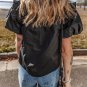 Black Ruffled Puff Short Sleeve Loose Blouse