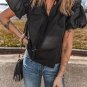 Black Ruffled Puff Short Sleeve Loose Blouse