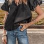 Black Ruffled Puff Short Sleeve Loose Blouse