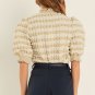 Beige Textured Mock Neck Short Sleeve Blouse