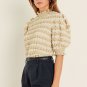 Beige Textured Mock Neck Short Sleeve Blouse