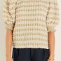Beige Textured Mock Neck Short Sleeve Blouse