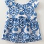 Blue Boho Print Flutter Sleeve Crew Neck Blouse