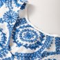 Blue Boho Print Flutter Sleeve Crew Neck Blouse