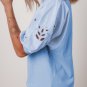 Beau Blue Eyelet Flower Puff Short Sleeve Patchwork Crew Neck Blouse
