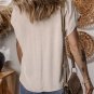 Jet Stream Geometric Embroidered Short Sleeve Tassel Tied V Neck Blouse