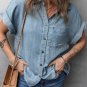Dusk Blue Folded Short Sleeve Patched Pocket Denim Shirt