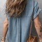 Dusk Blue Folded Short Sleeve Patched Pocket Denim Shirt