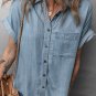 Dusk Blue Folded Short Sleeve Patched Pocket Denim Shirt