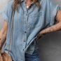 Dusk Blue Folded Short Sleeve Patched Pocket Denim Shirt