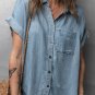 Dusk Blue Folded Short Sleeve Patched Pocket Denim Shirt