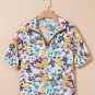 Peacock Blue Floral Print Slit V Neck Short Sleeve Blouse