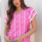 Pink Floral Print Ric-rac Tiered Ruffled V Neck Blouse