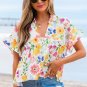 Yellow Floral Boxy Fit Ruffled Short Sleeve V Neck Blouse