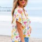 Yellow Floral Boxy Fit Ruffled Short Sleeve V Neck Blouse