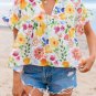 Yellow Floral Boxy Fit Ruffled Short Sleeve V Neck Blouse