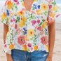 Yellow Floral Boxy Fit Ruffled Short Sleeve V Neck Blouse