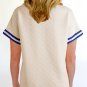 Beige Preppy Striped Trim Textured Quarter Zipper Short Sleeve Top