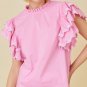 Bonbon Ricrac Ruffled Sleeve Frilled Collar Blouse