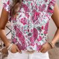 Rose Paisley Floral Smocked Frilled Neck Flutter Sleeve Blouse