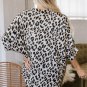 Beige Leopard Print Buttoned 3/4 Sleeve Loose Fit Shirt