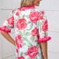 Rose Floral Frilled V Neck Short Sleeve Blouse Top