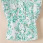Green Floral Print Ruffle Sleeve Frilly Button Up Shirt