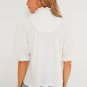 White Frilled Edge Half Button Stand Neck Bubble Sleeve Blouse