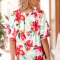 White Floral Print Puffy Half Sleeve Blouse