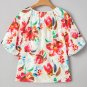 White Floral Print Puffy Half Sleeve Blouse
