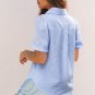 Light Blue Gingham Short Puff Sleeve Button Up Shirt