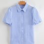 Light Blue Gingham Short Puff Sleeve Button Up Shirt
