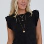 Black Ruffled Crew Neck Slim Fit Top