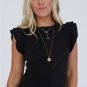 Black Ruffled Crew Neck Slim Fit Top