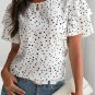 White Dalmatian Print Layered Ruffled Short Sleeve Blouse