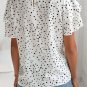White Dalmatian Print Layered Ruffled Short Sleeve Blouse