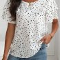 White Dalmatian Print Layered Ruffled Short Sleeve Blouse