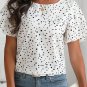 White Dalmatian Print Layered Ruffled Short Sleeve Blouse