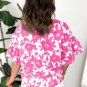 Pink Floral Printed Ruffled Short Sleeve Round Neck Loose Blouse