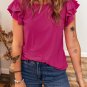 Rose Red Short Ruffle Sleeve Round Neck Blouse