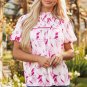 Rose Floral Frilled Collar Short Sleeve Blouse Top