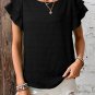 Black Textured Ruffled Sleeve Round Neck Top