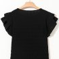 Black Textured Ruffled Sleeve Round Neck Top