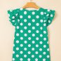Green Polka Dot Print Ruffled Sleeve V Neck Blouse