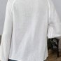 White Paisley Embroidered Textured Split Neck Long Puff Sleeve Blouse