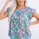 Sky Blue Floral Print Ruffled Short Sleeve Babydoll Top